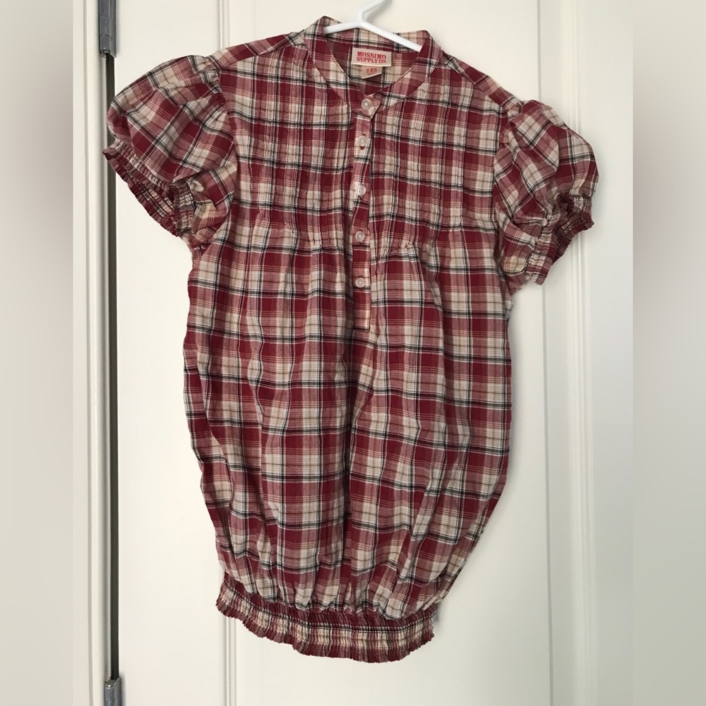 Plaid shirt with elastic waist and arms with yoke. XS